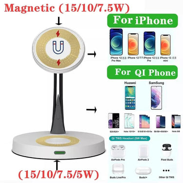 30W Qi Fast Wireless Charger Stand For iPhone 14 13 12/11 Apple Watch 2 in 1 Charging Station for Airpods Pro iWatch With light - TechShopi
